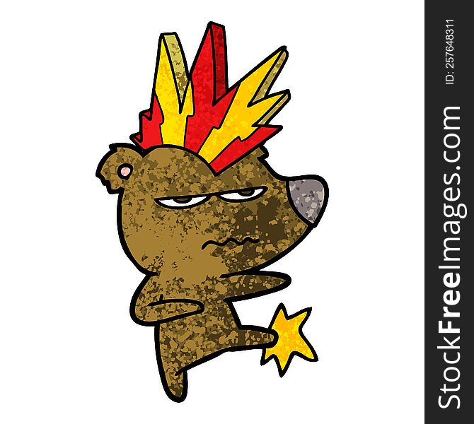 angry punk bear cartoon kicking. angry punk bear cartoon kicking