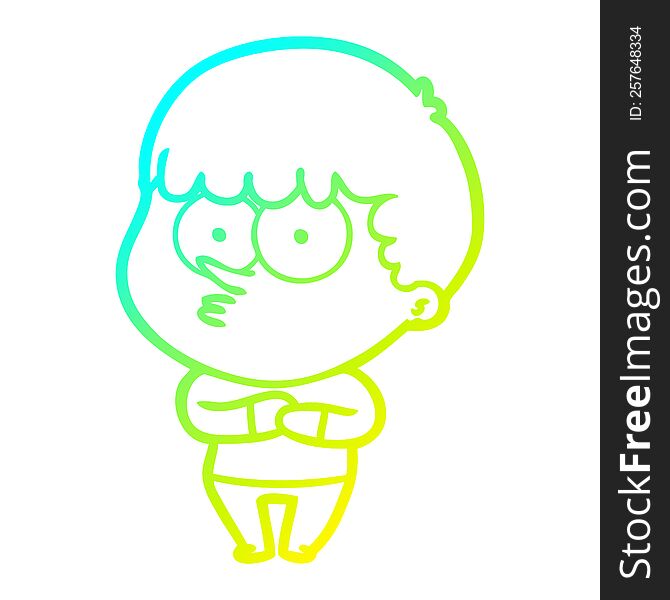 cold gradient line drawing of a cartoon curious boy