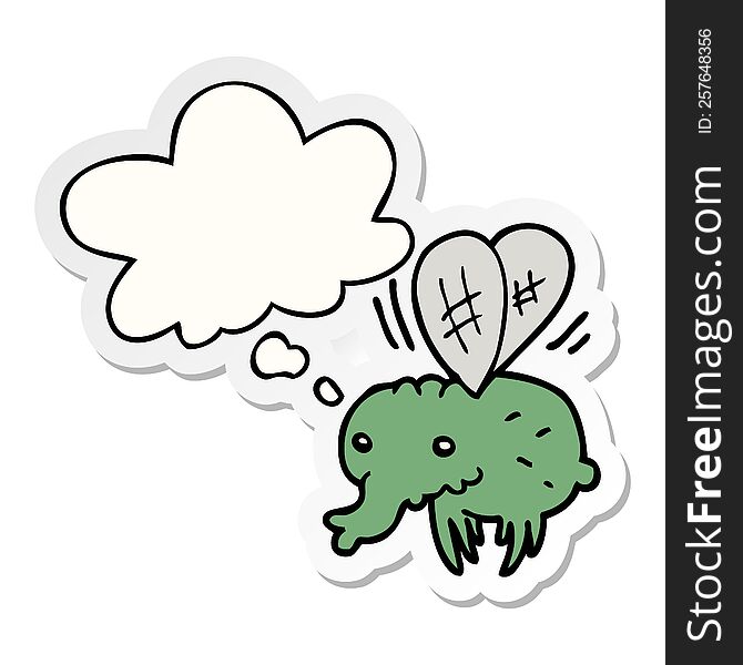 cartoon fly with thought bubble as a printed sticker