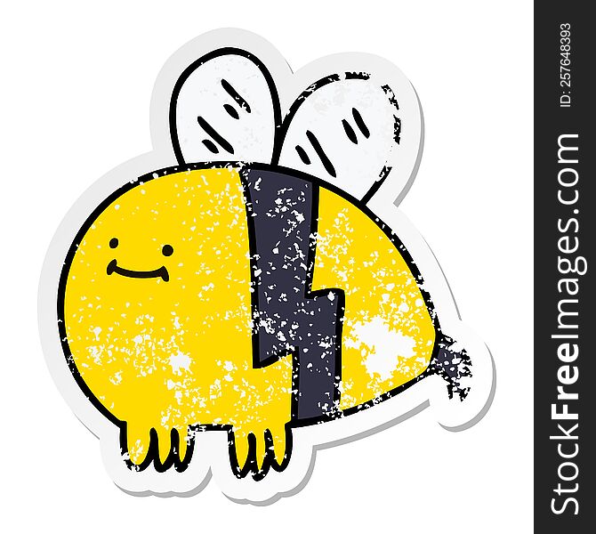 distressed sticker of a quirky hand drawn cartoon bumblebee