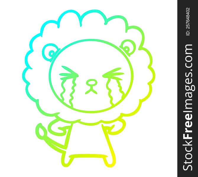 Cold Gradient Line Drawing Cartoon Crying Lion