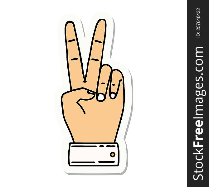 sticker of a peace symbol two finger hand gesture. sticker of a peace symbol two finger hand gesture