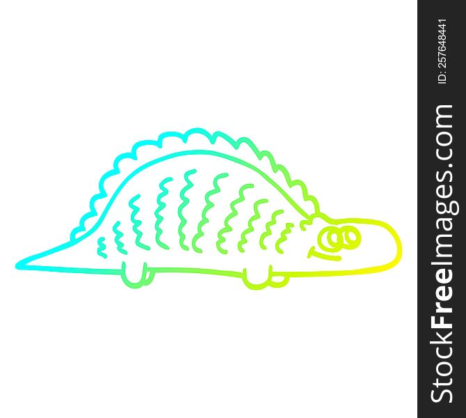 cold gradient line drawing of a cartoon prehistoric dinosaur