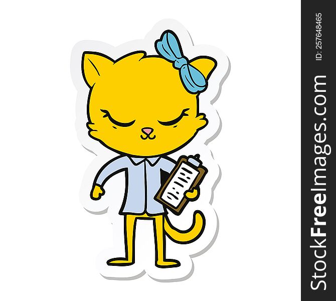 Sticker Of A Cute Cartoon Business Cat With Bow