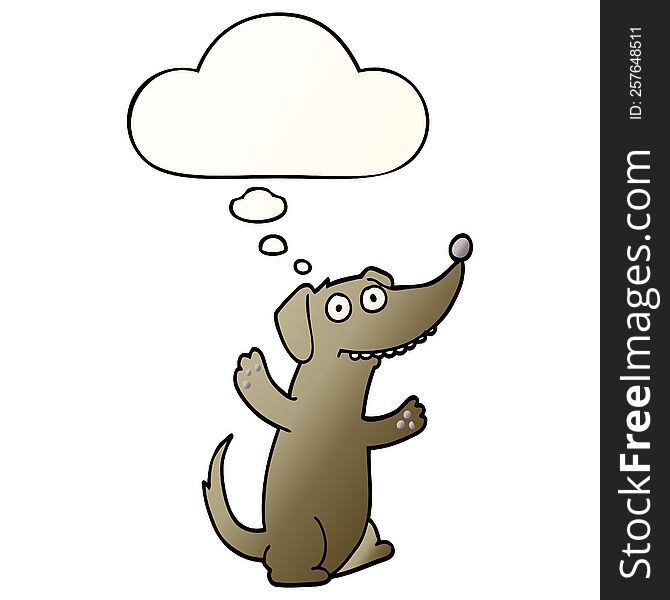 cartoon dog with thought bubble in smooth gradient style