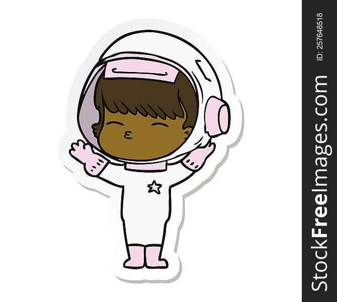 sticker of a cartoon curious astronaut