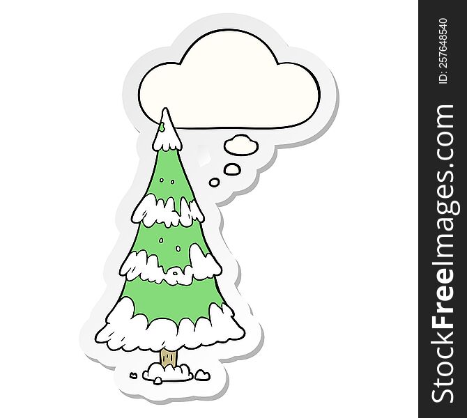 Cartoon Christmas Tree And Thought Bubble As A Printed Sticker