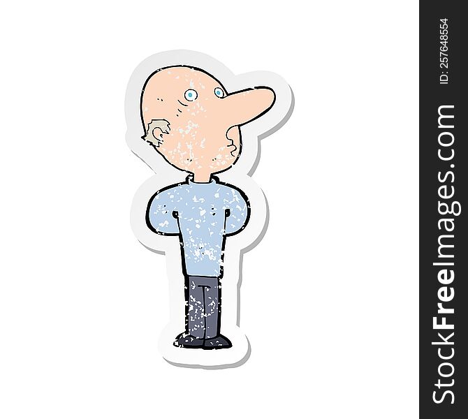retro distressed sticker of a cartoon balding man