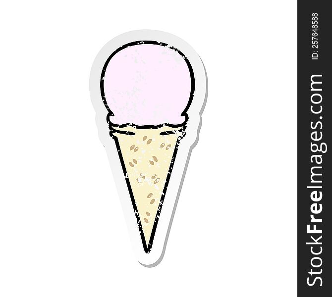 Distressed Sticker Of A Quirky Hand Drawn Cartoon Strawberry Ice Cream Cone