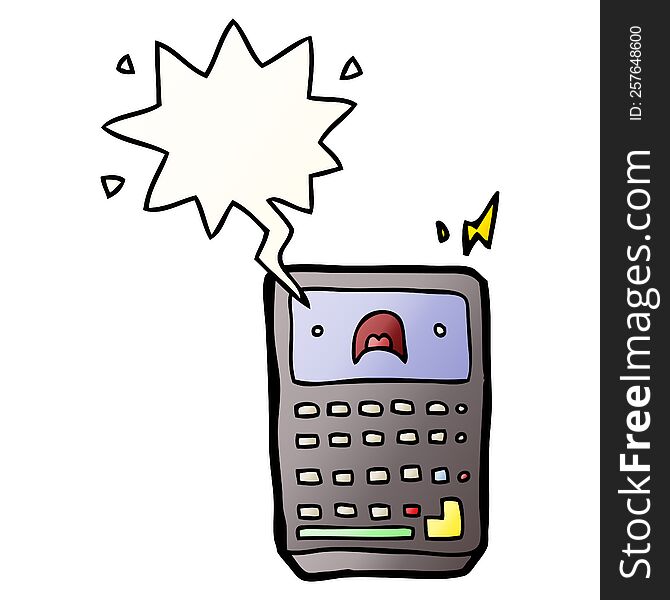 cartoon calculator with speech bubble in smooth gradient style
