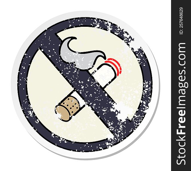 Distressed Sticker Of A Cute Cartoon No Smoking Allowed Sign