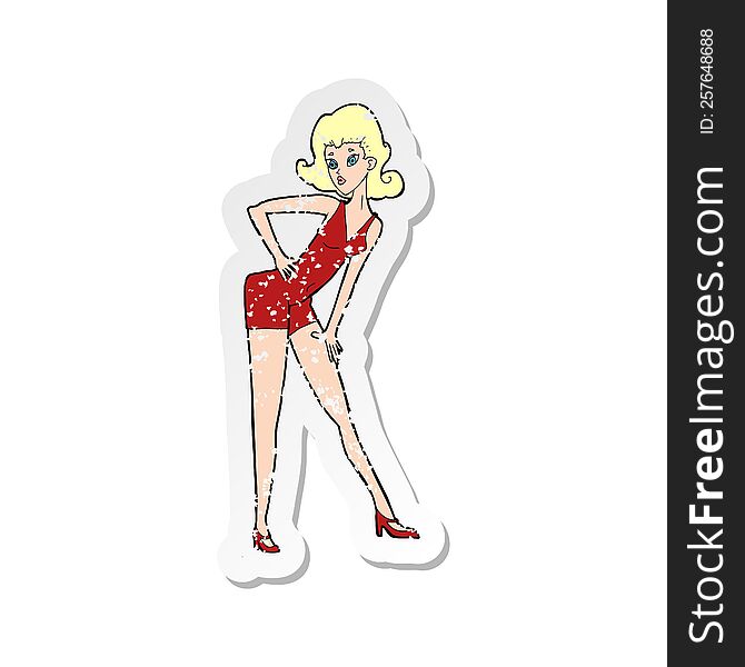 retro distressed sticker of a cartoon model woman posing