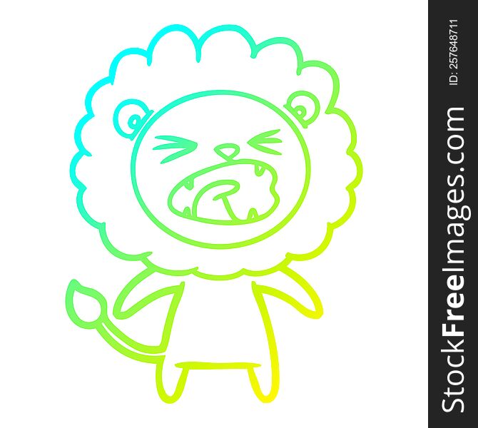 Cold Gradient Line Drawing Cartoon Angry Lion