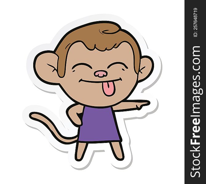 sticker of a funny cartoon monkey pointing