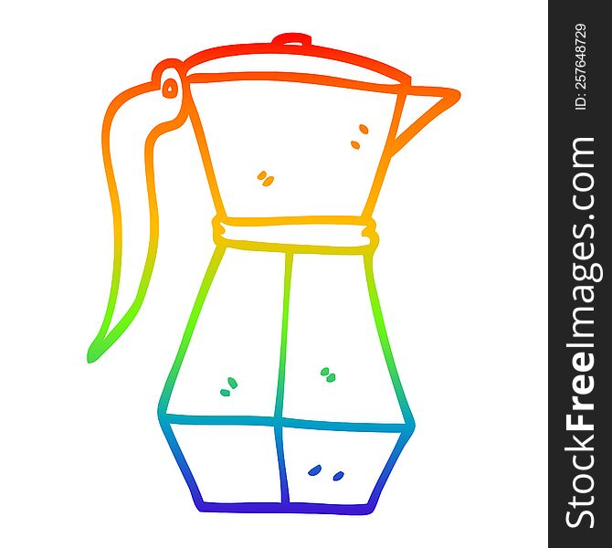 rainbow gradient line drawing of a cartoon espresso coffee pot