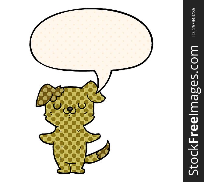 cartoon puppy with speech bubble in comic book style