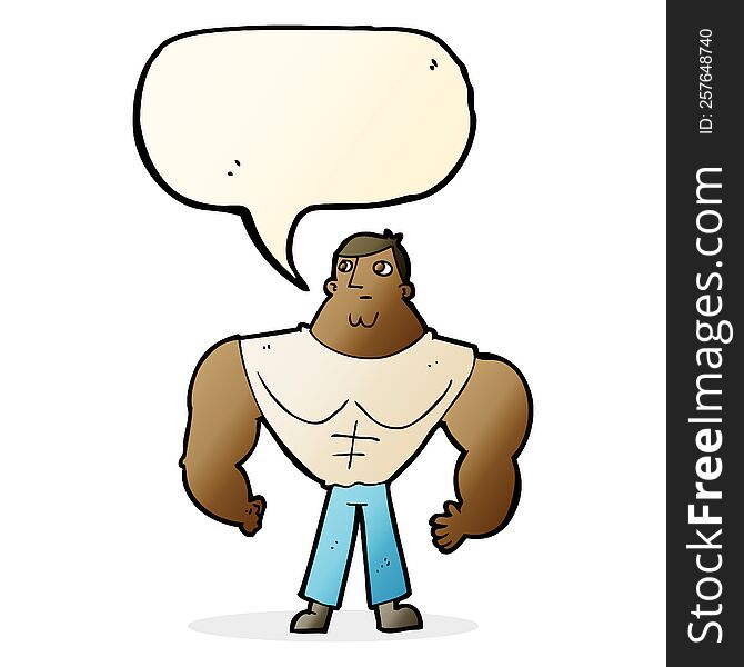 cartoon body builder with speech bubble