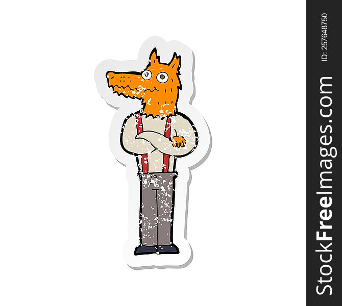 Retro Distressed Sticker Of A Cartoon Funny Fox