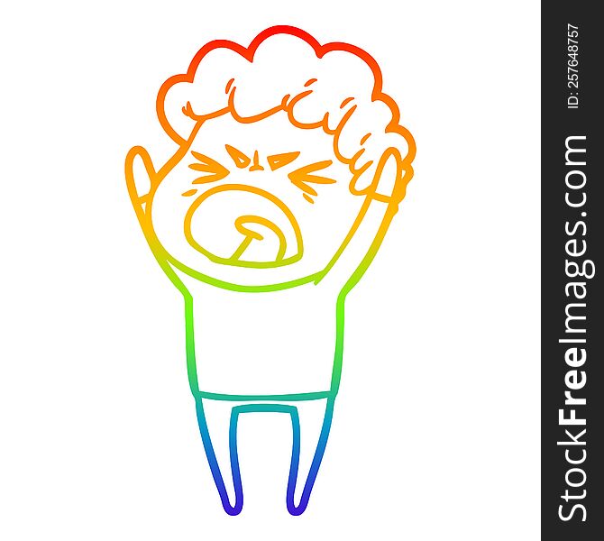 Rainbow Gradient Line Drawing Cartoon Furious Man