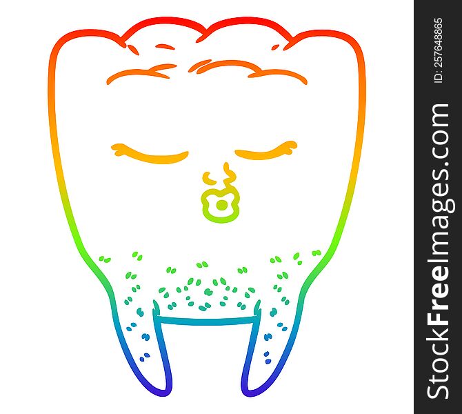 Rainbow Gradient Line Drawing Cartoon Tooth