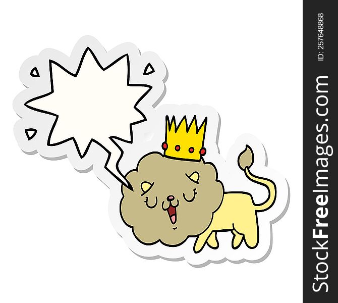Cartoon Lion And Crown And Speech Bubble Sticker