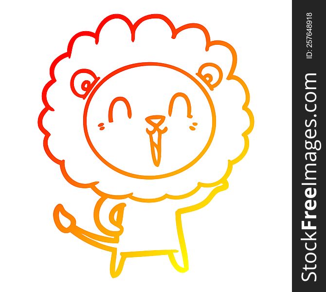 Warm Gradient Line Drawing Laughing Lion Cartoon