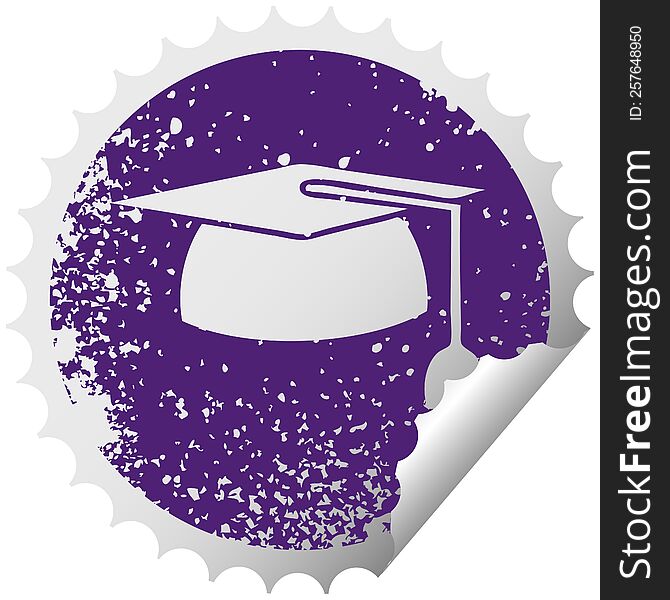 distressed circular peeling sticker symbol of a graduation hat
