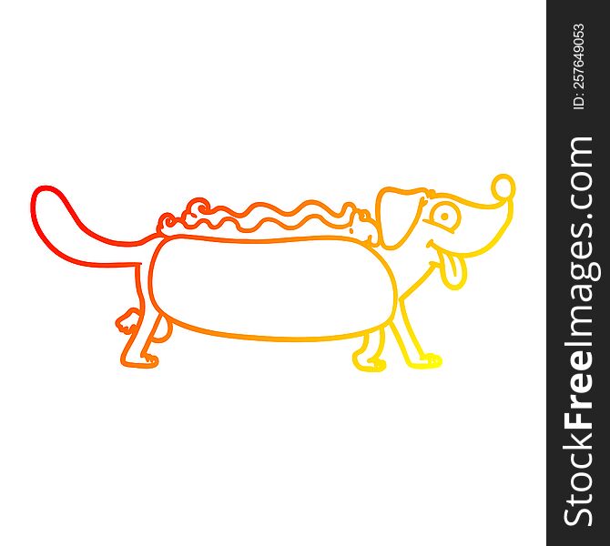 Warm Gradient Line Drawing Cartoon Hotdog