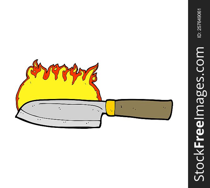 cartoon kitchen knife on fire