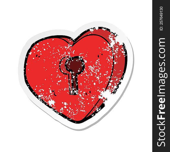 retro distressed sticker of a cartoon heart with keyhole