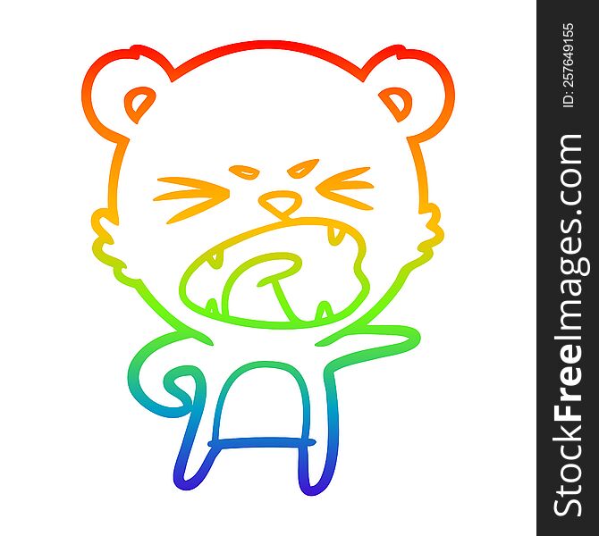 rainbow gradient line drawing of a angry cartoon bear