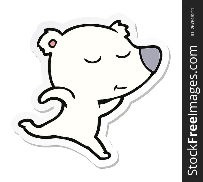 sticker of a happy cartoon polar bear running