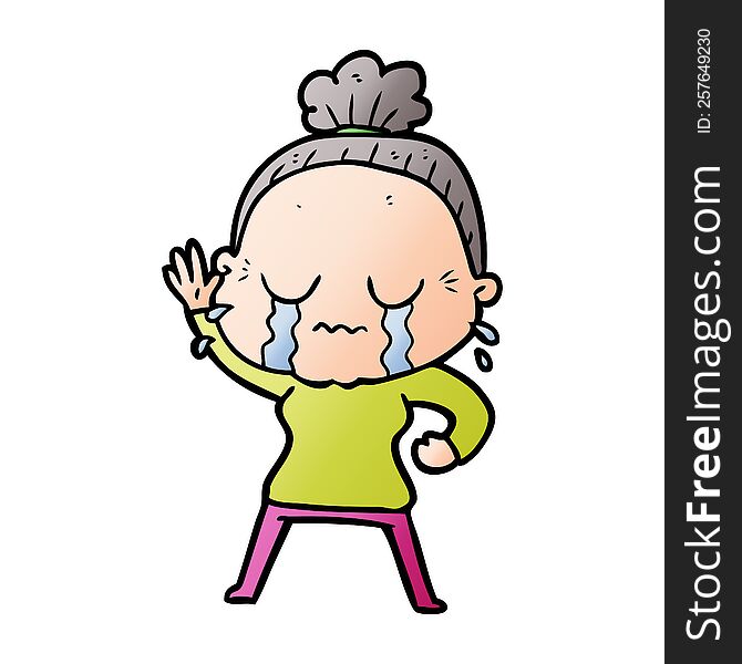 cartoon old woman crying and waving. cartoon old woman crying and waving