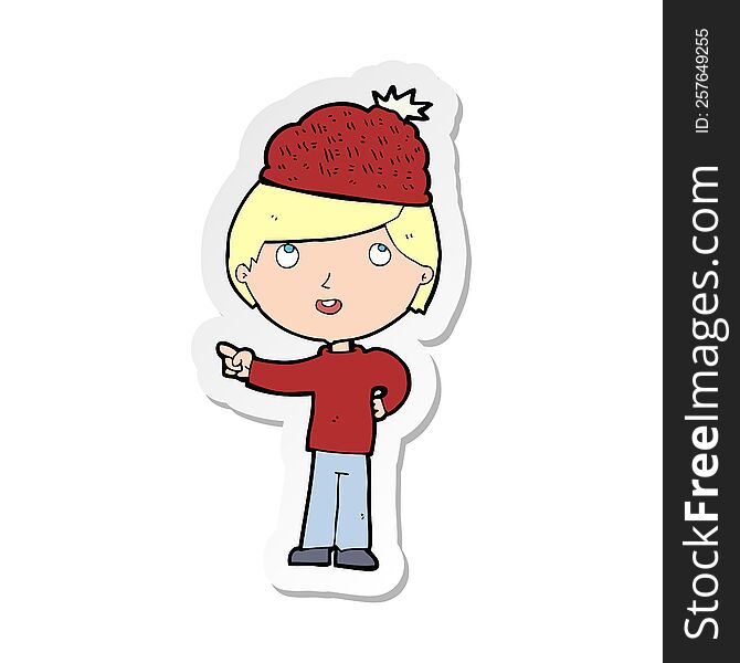 Sticker Of A Cartoon Man Wearing Winter Hat