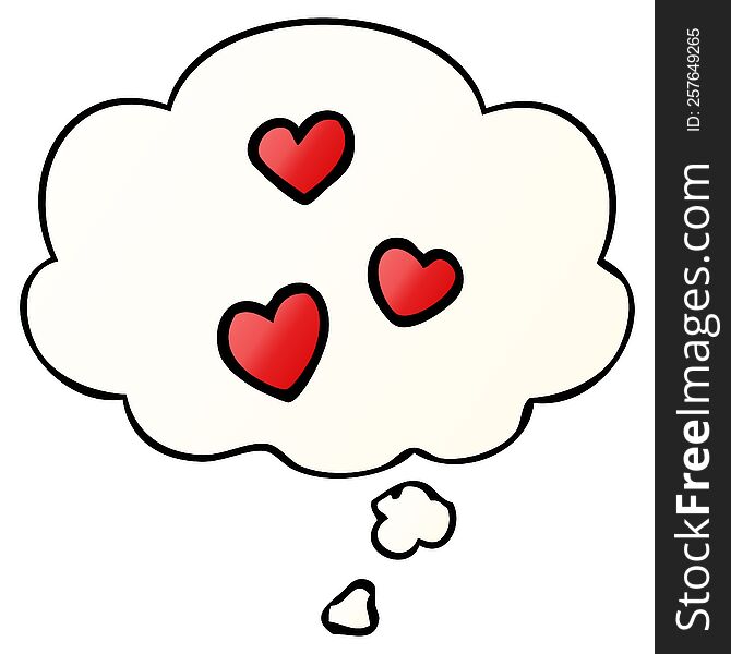 Cartoon Love Heart And Thought Bubble In Smooth Gradient Style