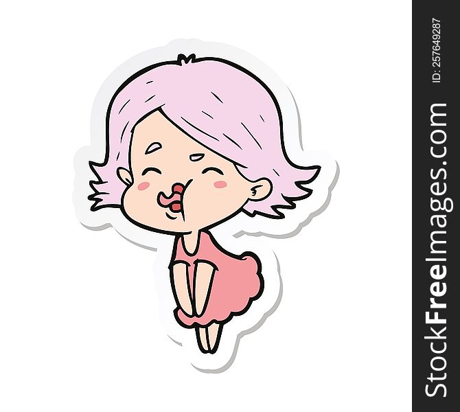 Sticker Of A Cartoon Girl Pulling Face