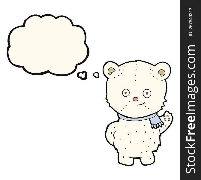 Cute Cartoon Polar Bear Waving With Thought Bubble