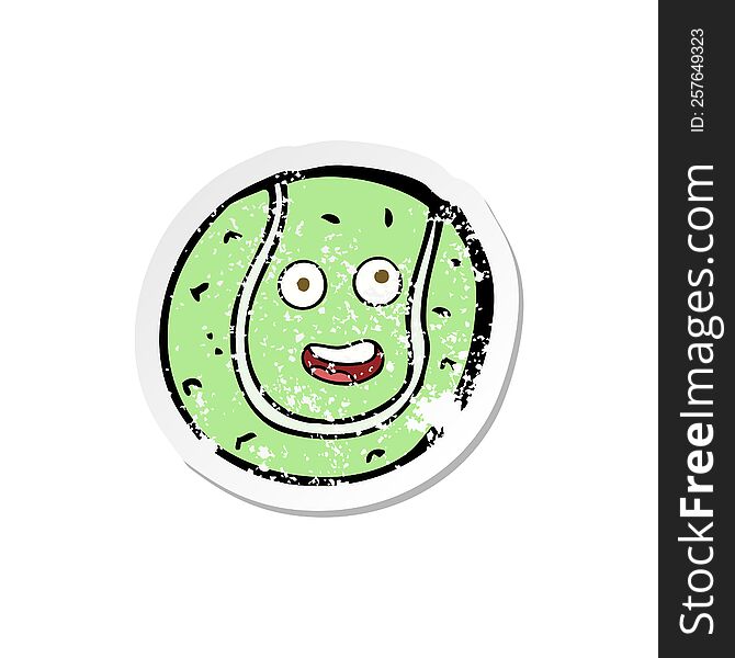 Retro Distressed Sticker Of A Cartoon Tennis Ball