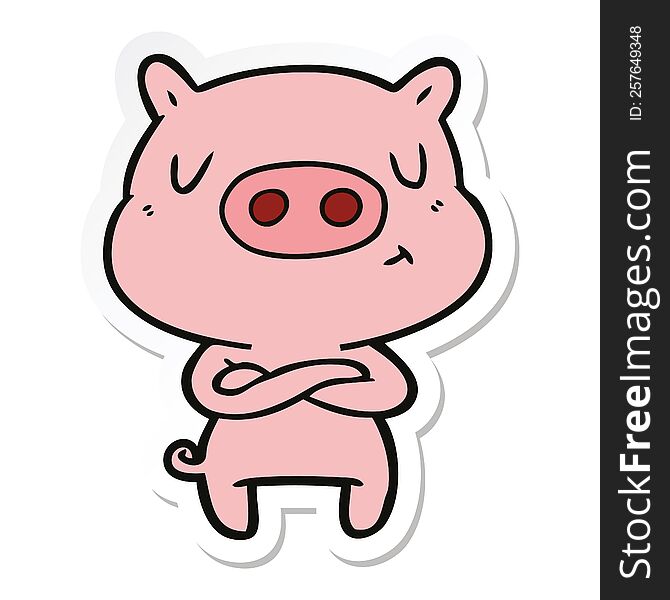 Sticker Of A Cartoon Content Pig