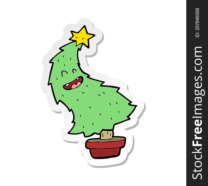 sticker of a cartoon dancing christmas tree