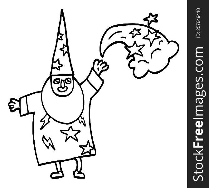 Line Drawing Cartoon Wizard Casting Spell