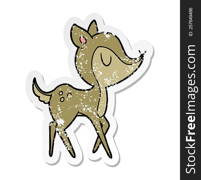 distressed sticker of a cartoon cute deer