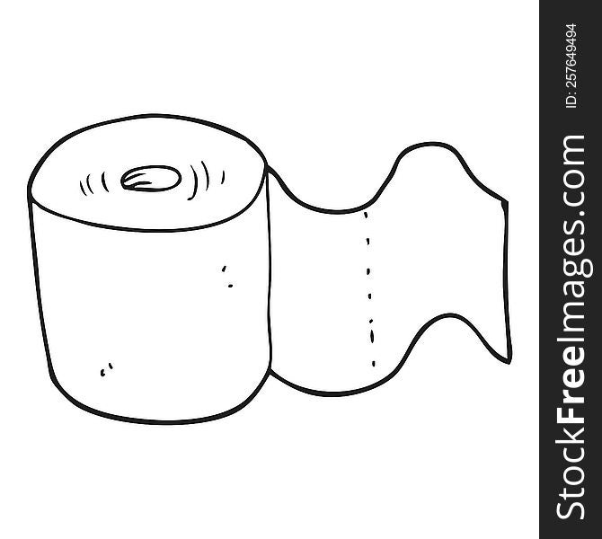 freehand drawn black and white cartoon toilet roll