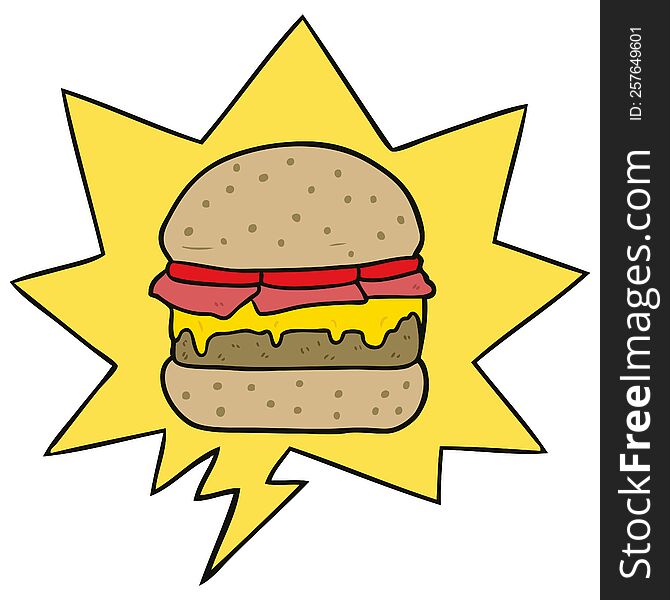 Cartoon Stacked Burger And Speech Bubble