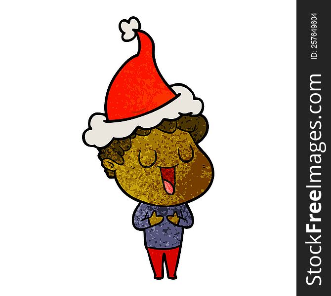 Laughing Textured Cartoon Of A Man Wearing Santa Hat