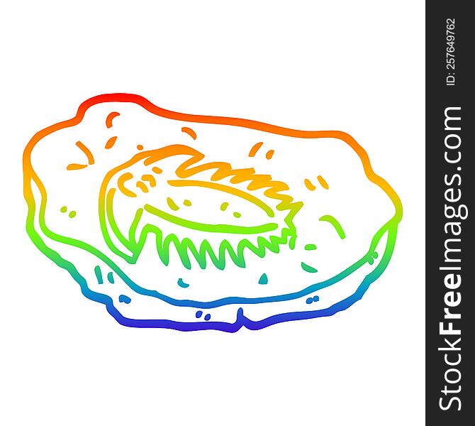 rainbow gradient line drawing of a cartoon ancient fossil