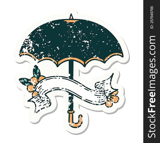 Grunge Sticker With Banner Of An Umbrella