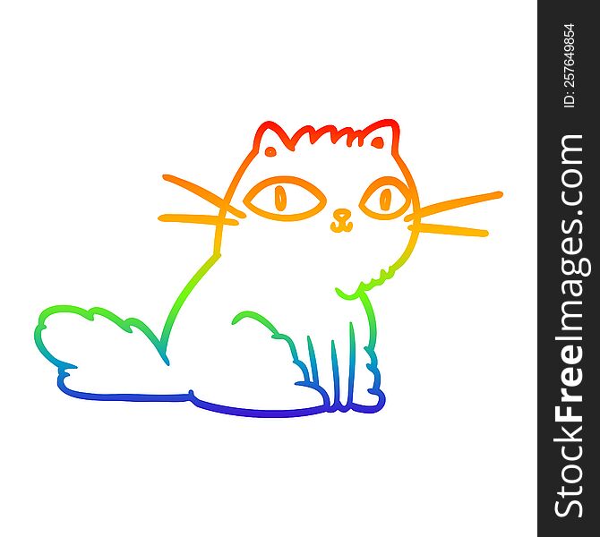 rainbow gradient line drawing cat looking right at you