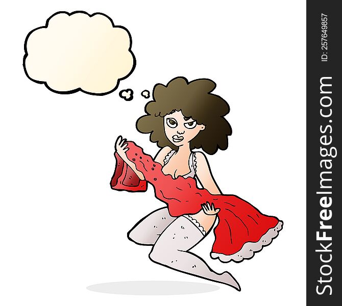 Cartoon Woman Changing With Thought Bubble