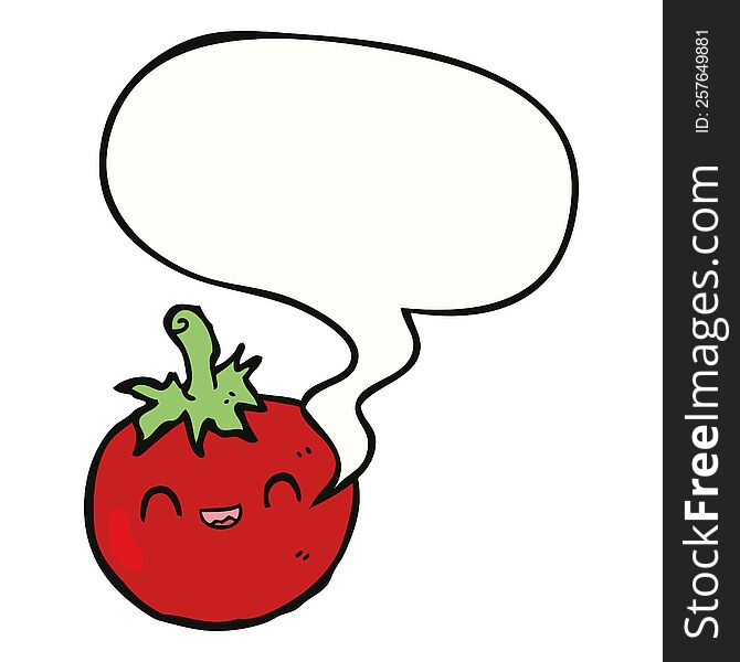 Cute Cartoon Tomato And Speech Bubble